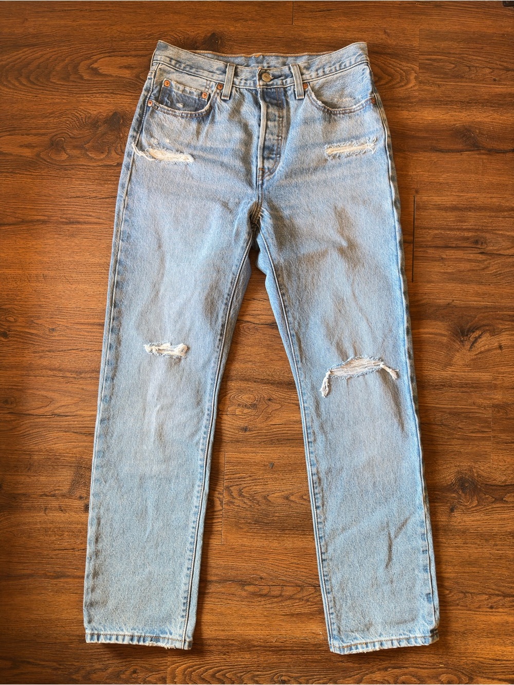 Levi's Light Blue Straight-Leg Distressed Jeans